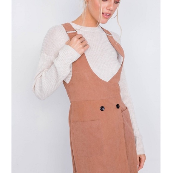 Mocha vintage suede front button office mini dress - Picture 2 of 4